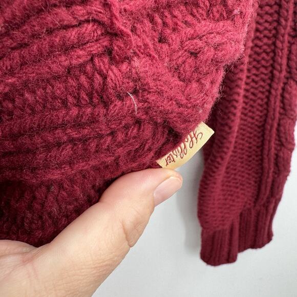Hollister Y2K Wool Cable Knit Hoodie Sweater Sz L Dark Red Slim Preppy Grunge - Picture 4 of 9